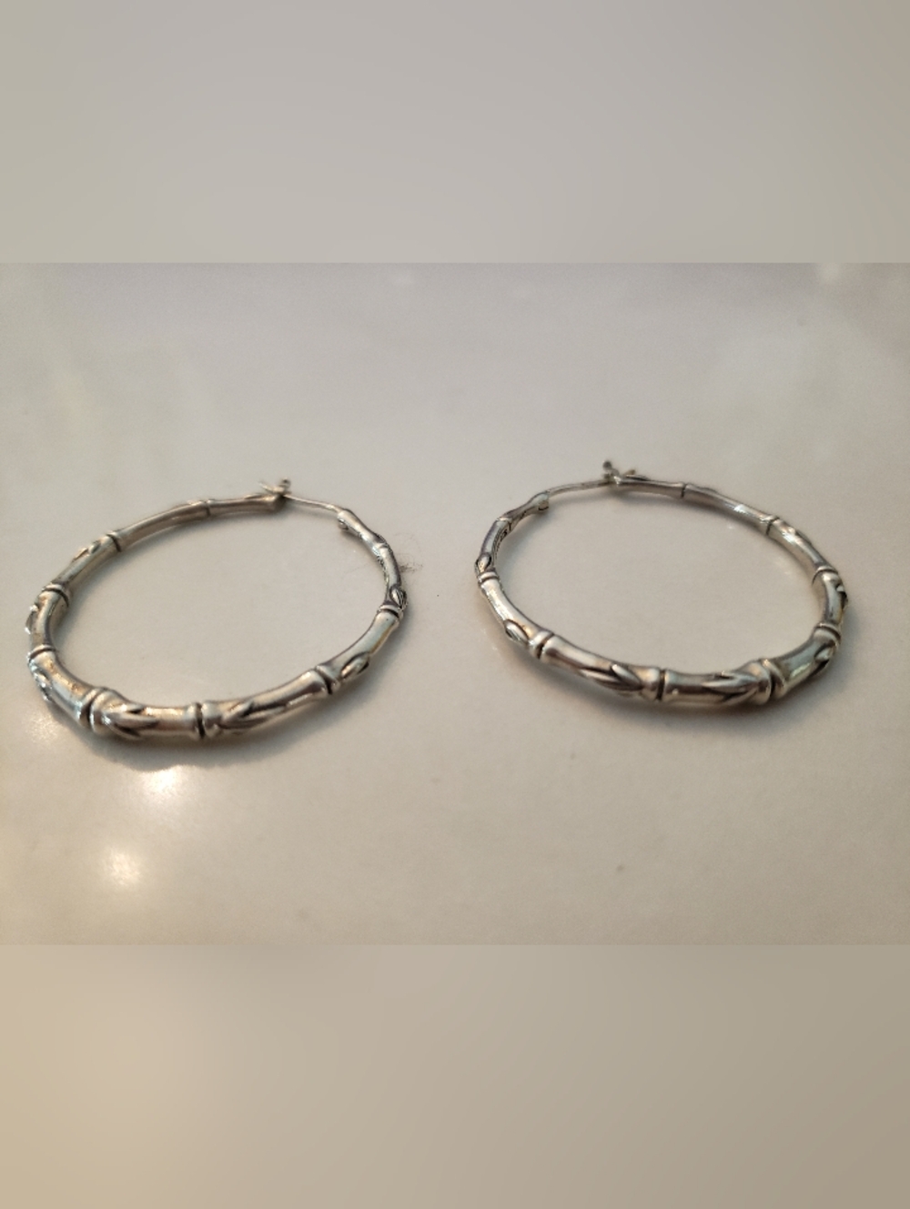 JAI Sterling Silver Hoop Earrings, Bamboo Design, Not Used - Picture 6 of 6